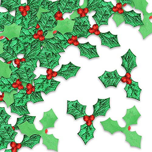AFASOES 100 Pcs Artificial Holly Berry Leaves, Holly Leaves and Berries for Craft, Mini Triple Leaf Holly Berries Christmas Holly and Berry for Christmas Cake Topper Gift Box Decorations Crafts, 5cm