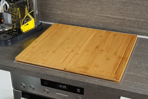 HeRo24 Herd Abdeckplatte 2er Set aus Bambus – Schneidbrett & Kochfeldabdeckung 50×28 cm – Universal Arbeitsflächenerweiterung, Messerschonend, Hygienisch & Robust. (Bambus)
