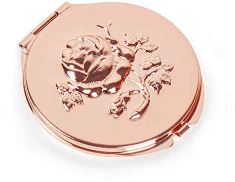 Goshentech Retro Metall taschenspiegel Reise Tragbarer Spiegel Make up Spiegel 1x/2x Vergrößerung Kompakt &Portabel Zusammenklappbar(Rose Gold)