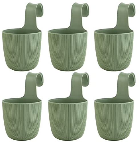 Gariella 6 x Blumentopf zum Hängen, integriertes Drainagesystem, Farbe: Moos-Grün, Ø 15 cm, Pflanztopf-Kübel, Hängetopf, widerstandsfähig, rund, wetterfest, Kunststoff