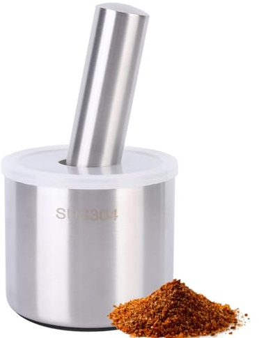 Mörser und Stößel aus Edelstahl, Gewürzmühle, Kräuterschüssel, Pesto-Pulver, Lebensmittelzerkleinerer, Fleischwolf, Knoblauchzerkleinerer, Küchen-Knoblauchpresse
