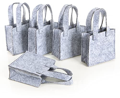Filztaschen mit Henkel, 5 Stück: Kleine Filz-Geschenktaschen zum Befüllen, Henkeltaschen Geschenke, Tragetaschen Ostern, Weihnachten, Hochzeit, Geburtstag & Kommunion, Geschenktüte Grau, 10 x 10 cm