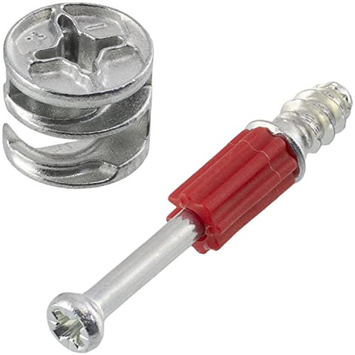 AERZETIX - C65852 - Lot de 50 ferrures d'assemblage à excentrique encastrée + 50 goujon Ø6x44 mm - pour panneau de 16 mm - en acier - menuisier ébéniste meuble bois MDF mélaminé placard tourillons