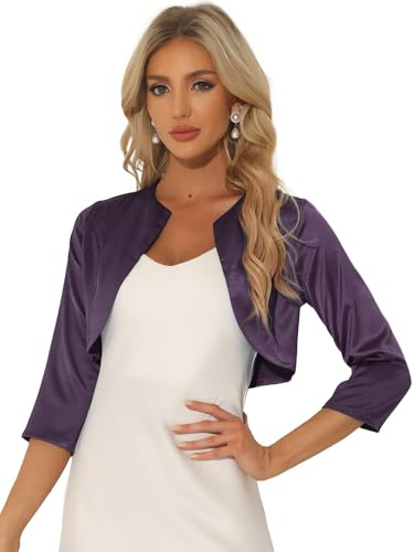 Allegra K Elegante Cárdigan Bolero De Satén con Hombros Descubiertos Y Manga 3/4 para Mujer Morado Oscuro M