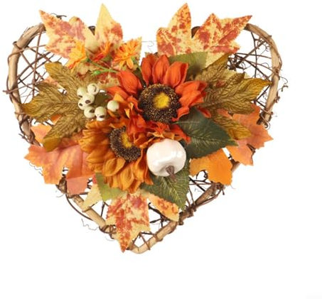 HEIBTENY Herz Türkranz Ahornblatt Kürbis Herbstdeko Sonnenblume Herbstkranz Herbstblätter Deko Innen Draußen Für Erntedankfest Halloween Hochzeit
