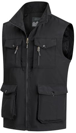 MeiLayM Herren Outdoor Weste mit Vielen Taschen Schnelltrocknende Freizeitweste Leicht Anglerweste Sommer Atmungsaktiv Ärmellose Jacke Sport Multifunktionsweste Camping Fotografie Weste Schwarz,L