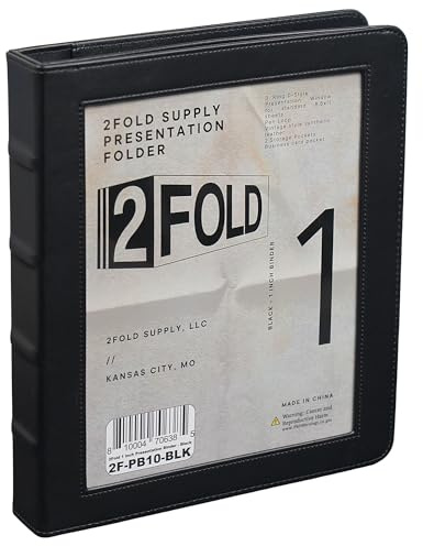 2Fold 3 Ring Binder 1 Inch with Clear Front Pocket - Premium PU Faux Leather Presentation Binder - Extra Storage Pockets for Office Supplies, Business Card Holder, and Pen/Pencil Loop (1 Inch, Black)