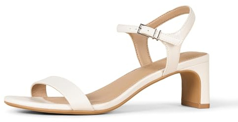 Amazon Essentials Women's Ankle Strap Low Heel Sandals, Ecru Faux Leather, 9