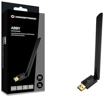 Conceptronic ABBY17B - Adaptador USB de Larga Distancia Bluetooth 5.3, Antena Externa