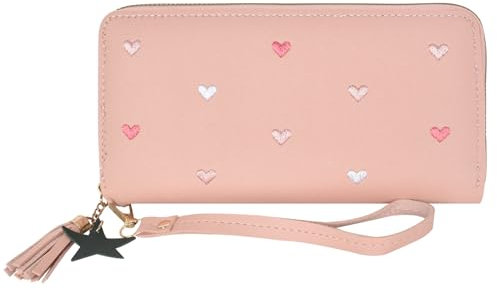 Naapesi Portmonee Damen, Geldbeutel Damen, Kinder Portemonnaie Mädchen mit Vielen Fächern, Pu Leder Geldbörse, Weiche Geldbörse mit Großem Fassungsvermögen für Ausweis,Münzen, Führerschein (Pink)