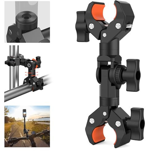 Double Clamp Mount Bracket Magic Arm with 1/4 Screw Interface, Double Super Camera Umbrella Clamp for Chair, Strollers, Photo Studio Light Stand, Motorcycle, Poles, Photography Reflector, Flag
