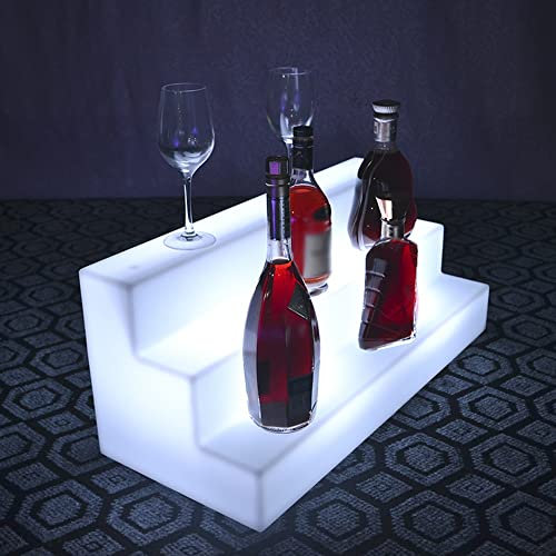 Weinregal LED-Flaschenständer LED-beleuchtete Spirituosenflaschen-Ausstellungsregale 3-stufiges beleuchtetes Flaschenregal Flaschenregal für die Hausbar Getränkebeleuchtungsregale mit Fe