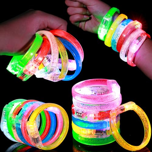 Mikulala12 Stück Leuchtarmband Kinder Blinkende Armbänder in der Dunkelheit Bunt Leuchtenden Armbänder Leuchtspielzeug Geschenke für Geburtstag, Weihnachten, Dunkle Party, Neujahrsparty