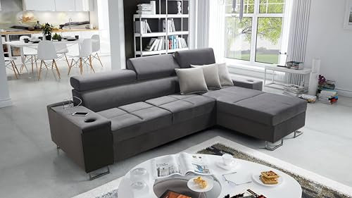 All4All Ecksofa mit Schlaffunktion Margo I Mini 272x170 cm - Schlafsofa mit Bettkasten - Sofa in L-Form - für 3 Personen - Seite rechts - Gewebe - Dunkelgrau - Modern 26