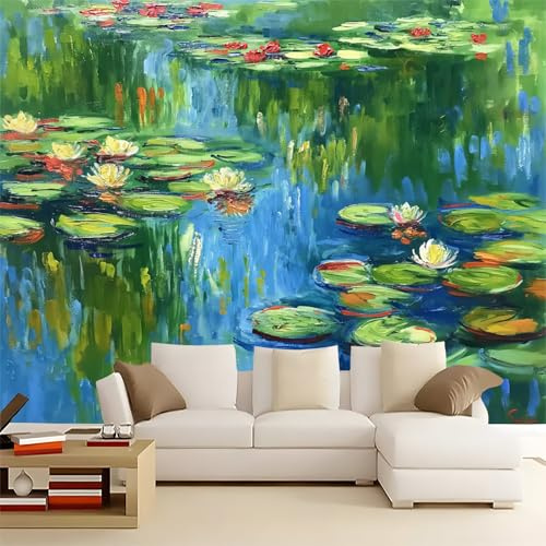 Carta da Parati Camera Letto Loto Impressionista Dello Stagno 250x175cm Fotomurali Moda Decorazione da Muro Poster Carta da Parati Murale 3D per Soggiorno Ufficio Cameretta Bambini, Multiplo