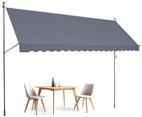 VEVOR Klemmmarkise 450 x 120 cm, Balkonmarkise mit Handkurbel, Sonnenmarkise, Terrassenüberdachung Sunsetter Deck, Höhenverstellbar von 218 bis 309 cm, Markise für Terrasse/Balkon/Garten, Grau