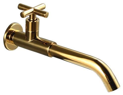 SXWYLZ Wasserhahn für ausgussbecken Kaltwasser Einhebelmischer Waschbecken Wand Wandarmatur Kaltwasser ausgussbecken aus Messing Kaltwasserhahn,Gold,23Cm