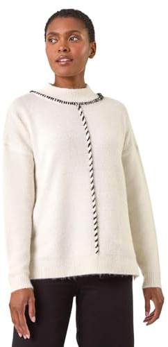 Roman Funnel Neck Seam Detail Jumper for Women UK - Ladies Autumn Everyday Winter Holiday Long Sleeve Soft Drop Shoulder Comfy Warm Feel Top Office Desk Sweaters