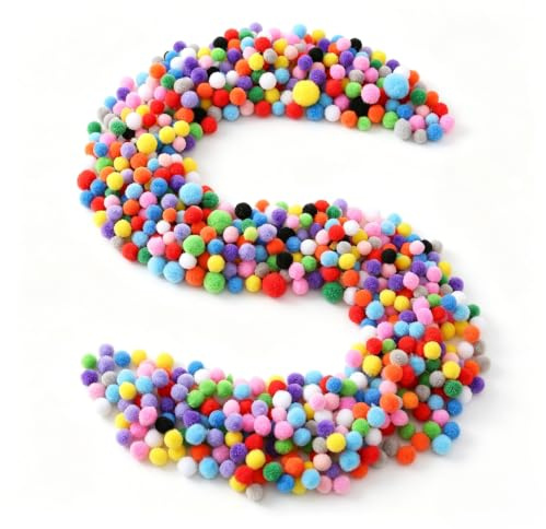 DBTW 1000 Craft Pom Poms, DIY Creative Pom Poms, Multicolored Pompoms, Soft Flutty Mini Pom Pom, Assorted Fuzzy Pompoms with 21 Colors Sewing Thread, Mixed Size for Textile Bags Decorative