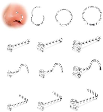 12 Stück Nasenpiercing Stecker,Nasenpiercing Chirurgenstahl,Nostril Piercing Nasen Piercing Stecker NosePiercing,Nasenstecker Sowohl Männer Als Auch Frauen Verwenden