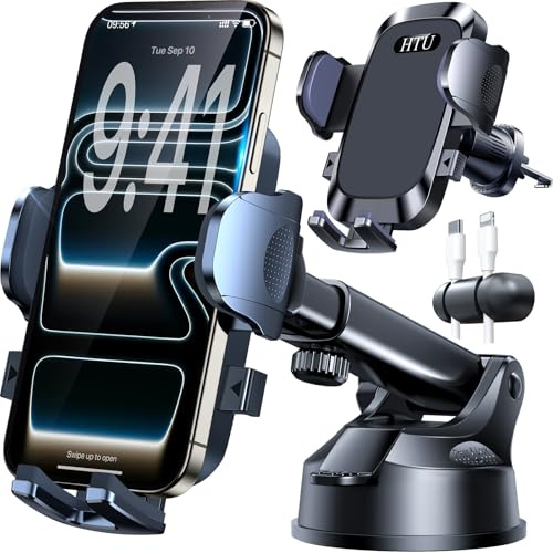 HTU 2026【Militär-Klasse】Handyhalterung Auto【Stärkste Saugnapf & Lüftung】Handy Halterung Auto 360° Drehbar Handyhalter Auto auf Armaturenbrett Scheibe für iPhone 17 Pro Max Samsung S26, Dunkelschwarz