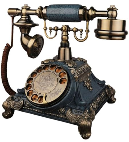 HPTHLY Teléfono de Escritorio Vintage, teléfono Fijo Retro, teléfono con Cable Antiguo, teléfono clásico con Disco Giratorio, Azul