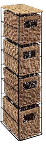 4 Drawer Slim Bathroom Storage Unit - Natural - Storage Boxes Shelves | Drawers Storage Unit Baskets | Tower Storage Unit | 4 Drawer Storage Cabinet Unit