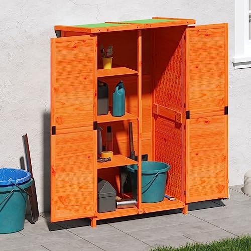 Cobertizo para herramientas de jardín, color marrón, 83 x 57 x 140 cm, madera maciza de pino