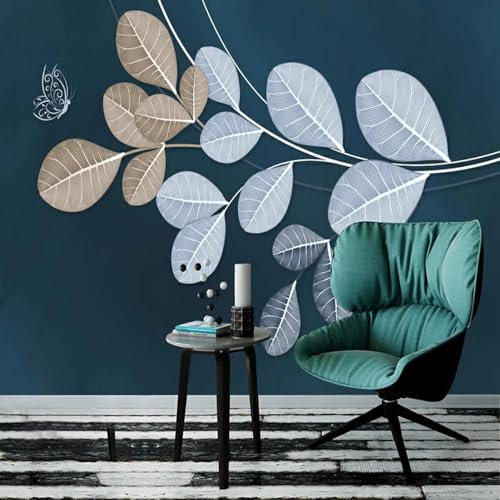 Pflanze Blatt Blau Grau Schmetterling 3D Tapeten Home Esszimmer Fototapete Effekt Wohnzimmer Schlafzimmer Kinderzimmer-250cm×170cm