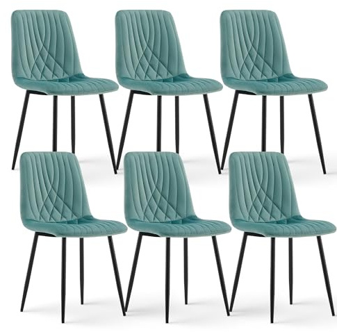 CLIPOP Samt Küchenstühle, Esszimmerstühle Polsterstuhl Wohnzimmerstuhl, Sitzfläche mit Rückenlehne und Metallbeine (Samt Grün, 6er Set)