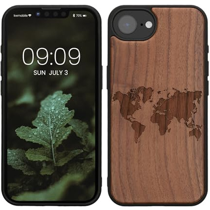 kwmobile Handyhülle für Apple iPhone 17e / iPhone 16e Hülle Holz - Case mit TPU Bumper - Stoßfestes Hardcase - Schutzhülle Cover in Dunkelbraun