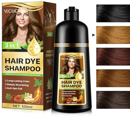 Black Hair Dye 3-i-1 Shampoo, omedelbar svart hårfärgningsschampo, brun hårfärgschampoos omedelbar naturlig grå hårtäckning för män och kvinnor - 500 ml (brun)