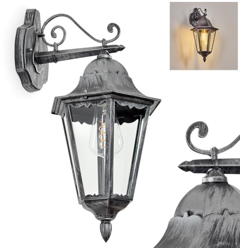 HOFSTEIN Außenwandleuchte Lignac, Außenwandlampe aus Metall/Glas in Silberfarben/Schwarz/Klar, Wandleuchte außen Vintage/Antik/Landhaus, E27, IP44, Garten, Hof, Außenbereich, Haustür