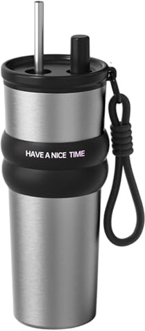 Générique Gobelet Isotherme Pour Voiture,Mug Café Isolé 71cl avec Bec Verseur et Paille - Bouteille Boisson Grand Volume Chaude Froide pour Randonnée Sport Pique-nique Déplacements