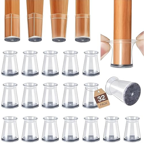 32Pcs Chair Leg Floor Protectors Cap For Hardwood Floors,Transparent Silicone Caps With Felt Pads,Floor Protectors For Indoor Furniture Legs+Tiles+Carpet+Wood (XS : Fit Size 10-19 mm)