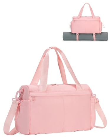 Small Gym Bag, Mini Gym Bag with Yoga Mat Holder & Wet Compartment, Pink | Yoga Mat Bag, Water Bottle Pocket, Detachable and Adjustable Shoulder Strap, Mini Duffle Bag for Workout Travel Dance