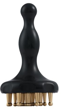 YsXoWiui Massage Körperbürste Aus Holz Guasha Massager Bürste mit Messingpunkten Ergonomisches Handgerät Zur Körpermassage für Alltag Reise Büro, Langer Griff 21 Zähne