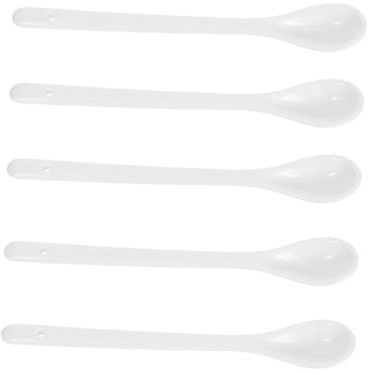 Porcelain Soup Spoon Set 5pcs White Long Handle for Rice