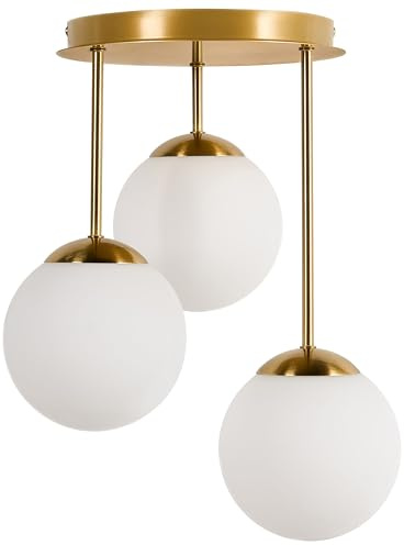 Beliani Lámpara de techo con 3 luces pantallas esféricas moderno sala de estar latón Riana