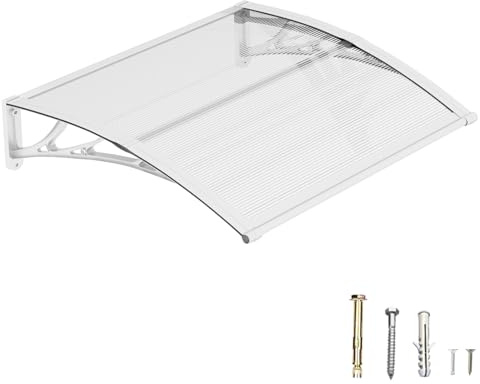 DAWNINGHOMM Auvent de Porte d’Entrée 80 × 120 cm, Marquise en Polycarbonate Transparent, Toit de Protection Résistant Contre la Pluie et Les Rayons UV, Gris pour Maison et Entrée