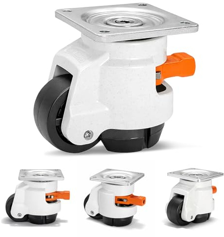 GREENSAPPIRE Leveling Adjustable Feet Set of 4 Leveling Castors with Ratchet Handle Design Total Capacity 1000kg Heavy Duty Industrial Castors Set 50mm Wheels for Workbench, Cabinet, Furniture, Trolle