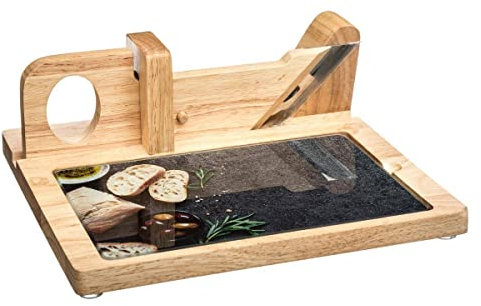 Trancheuse a charcuterie avec plateau en verre.