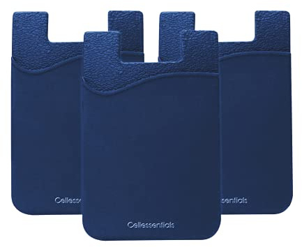 Cellessentials USA Merchant Redesigned Card Holder - Silicone Stick on Cell Phone Wallet with Pocket for Credit Card ID Business Card - iPhone Android & Smartphones (Navy)