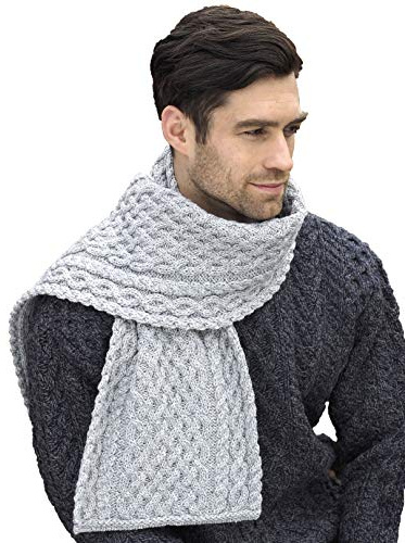 Aran Crafts Irish Soft Cable Stickad ull Trellis Pattern Scarf (X4840-SGRY)