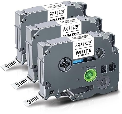 UniPlus 3 Pack Tze 9mm Schriftbänder Kompatibel für Brother TZe-221 TZe 221 | Tz221 Tape für Brother PT-H105 PT-H107B PT-210D PT-H200 PT-1000 PT-D400 PT-1010 PT-D600 PT-H100LB, Schwarz auf Weiß, 9mm x 8m