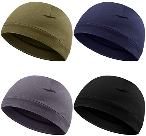 Syhood 4 Pezzi Cappelli da Uomo Cappelli Berretto da Notte in Morbido Cotone Copricapo Multifunzionale con Sottocasco Fodera Elastica per Uomo Donna (Nero, Grigio, Verde Militare, Blu Navy)