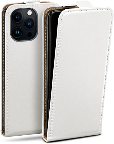 moex Flip Case für iPhone 13 Pro Hülle klappbar mit 360 Grad Schutz, Handyhülle mit Displayschutz, PU Leder Handytasche Lederhülle, Flip Case Cover Klapphülle, Weiß