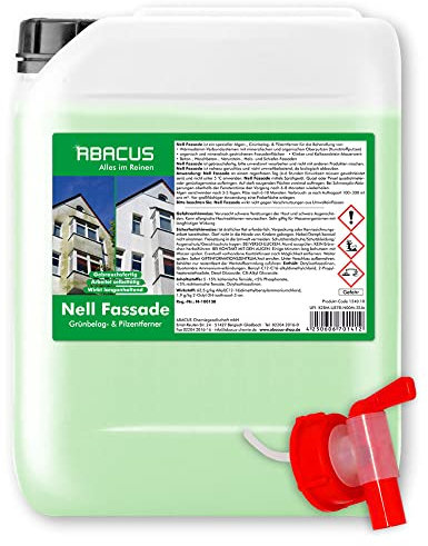 ABACUS® Fassadenreiniger, Grünbelagentferner für Fassaden, Putz & Hauswände – Entfernt selbsttätig Pilze, Flechten & Algen von Fassaden – Nur 0,1L pro m Nell Fassade 5 Liter (7708.5a)