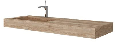 Kiamami Valentina - Waschtisch Holzoptik Eiche Honig 120cm aus HPL mit Ablage rechts