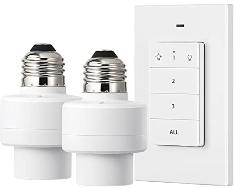 DEWENWILS Remote Control Light Socket, Wireless Light Switch for Pull Chain Light Lamp Fixtures, 100FT Range, No Wiring Needed, ETL Listed(1 Wall Mounted Controller+2 Socket, Shorter Version)